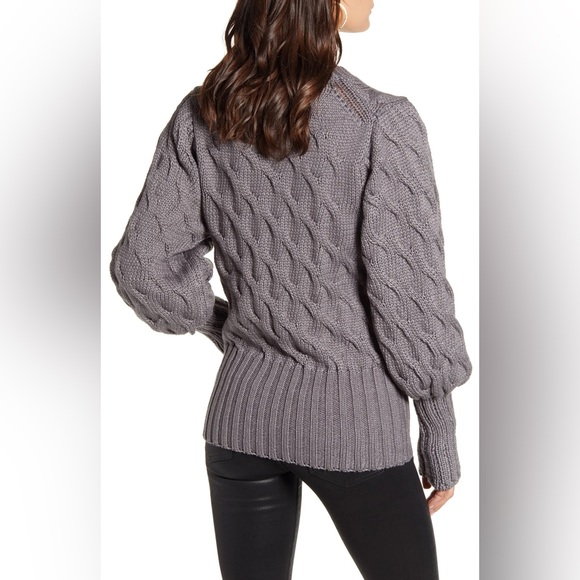 Nordstrom 4SI3NNA Drea Cable Knit Gray Sweater, Bishop Sleeves - Picture 4 of 14